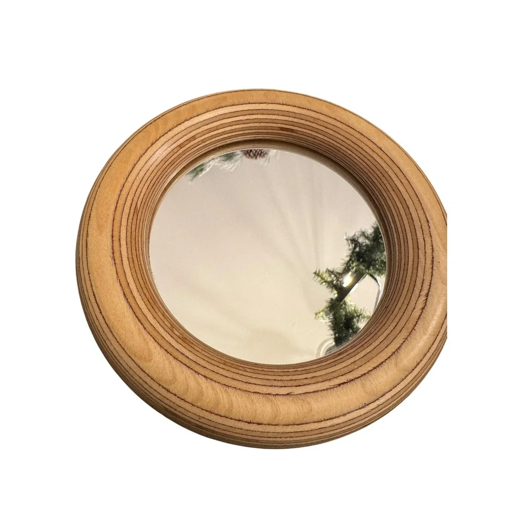 Wally Schwab Vintage Round Wood Mirror Wall Decor Retro Boho Accent